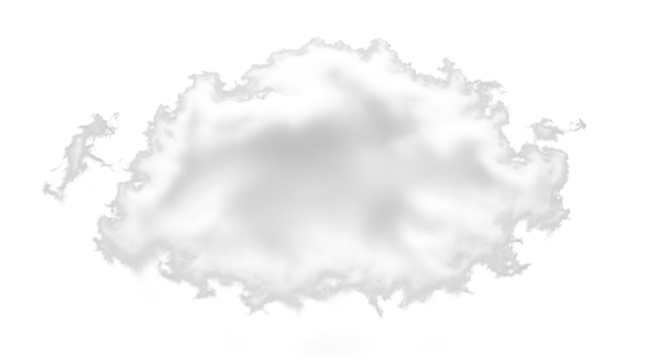 A fluffy white cloud isolated on transparent background, perfect for adding a touch of whimsy and dreaminess to any design, with its soft edges and ethereal appearance