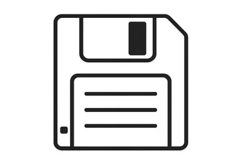 Floppy disk icon representing data save, file storage, and retro digital technology on transparent background
