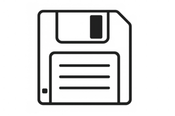 Floppy disk icon representing data save, file storage, and retro digital technology on transparent background