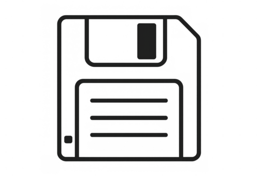 Floppy disk icon representing data save, file storage, and retro digital technology on transparent background