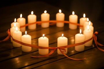 Warm candlelight circle with orange ribbon creates cozy holiday ambiance, perfect for seasonal celebrations and event design