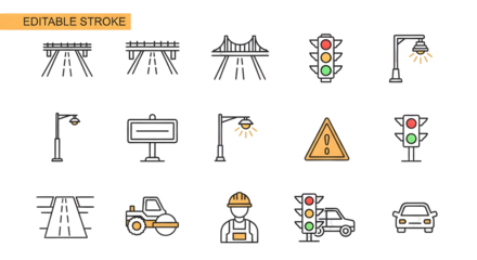 Road infrastructure and traffic icons for design and transportation concepts