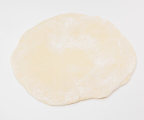 Raw Dough Round Disk On White Background Ready For Baking And Cooking