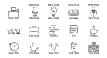 Modern office icons, perfect for business, coworking, and presentations