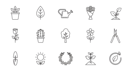 Minimalist garden icons perfect for branding, design, and eco concepts