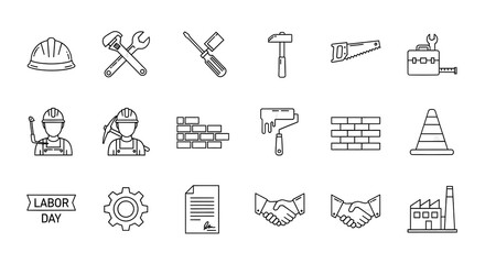 Construction icons representing labor, teamwork, and industrial concepts