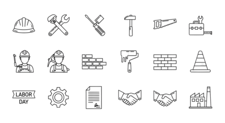 Construction icons representing labor, teamwork, and industrial concepts