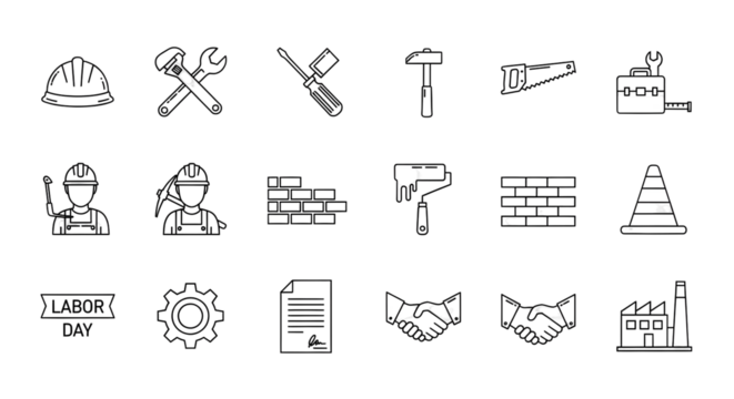 Construction icons representing labor, teamwork, and industrial concepts