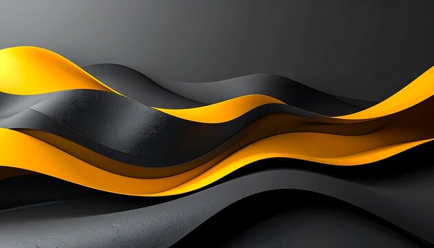 Abstract wavy layers in shades of grey and vibrant yellow create a dynamic and textured composition - Powered by Adobe