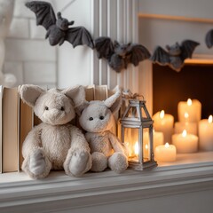 Cozy plush toys and candles create warmth.