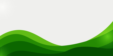Modern green wave abstract background with layered gradient curves and halftone texture, elegant n trendy vector design for digital banner, website, presentation, business cover, n technology template
