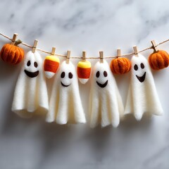 Whimsical Halloween ghost decorations.
