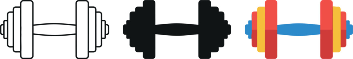 Collection of dumbbell designs fitness equipment icons for sports and health applications vector