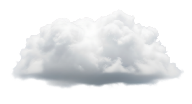 A puffy white cloud isolated on transparent background, floating gently, with a soft, diffused edge, casting a subtle shadow, creating a sense of depth and dimension, evoking a feeling of tranquility 