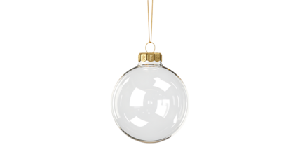 christmas ball blank glossy transparent glass hanging christmastree gold from top upright 3D rendering isolated