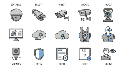 Security, surveillance, and data protection icons for modern applications