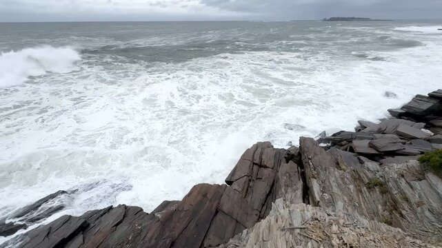 Sweeping View, Crashing Ocean Surf, Rocky Coastline