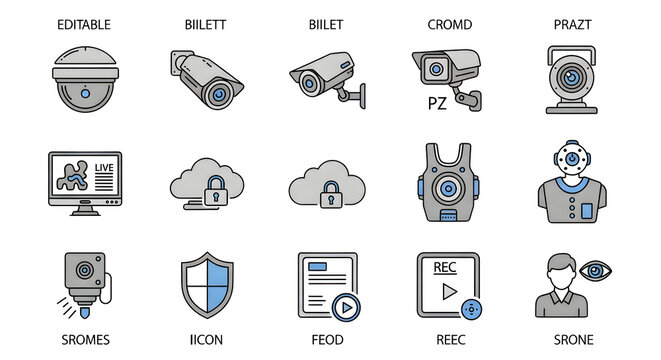 Security, surveillance, and data protection icons for modern applications - Powered by Adobe