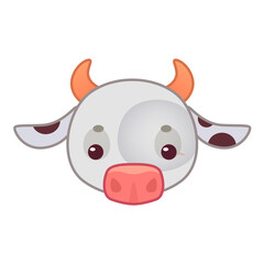 Cute Cartoon Cow Face Head With Orange Horns And Big Sad Eyes On Transparent Background