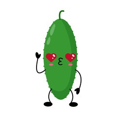 Cucumber kawaii character with heart eyes illustration