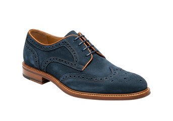 Isolated fashionable blue leather derby shoe, elegant men's footwear, classic style