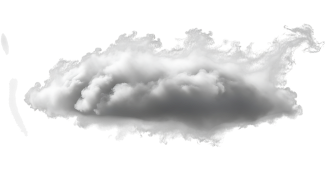 A solitary, billowing cloud isolated on transparent background, its intricate folds and textures casting subtle shadows, evoking a sense of depth and volume in the vast expanse of the sky, a symbol of
