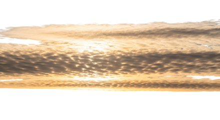 Golden clouds isolated on transparent background, illuminated by the sun, creating a warm and ethereal atmosphere, perfect for adding depth and texture to designs, evoking a sense of tranquility and w