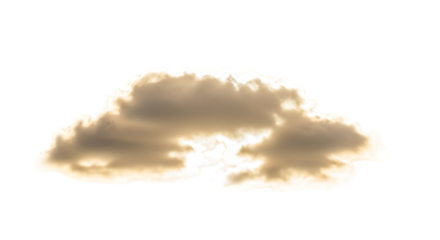 A cloud isolated on transparent background, illuminated by golden light, creating a dramatic contrast and highlighting its intricate texture and form against a clean backdrop