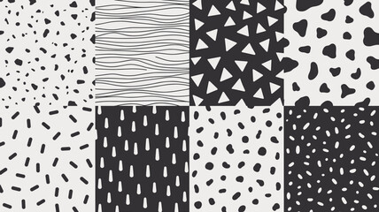 Monochrome seamless patterns collection for graphic design, vector backgrounds and textures