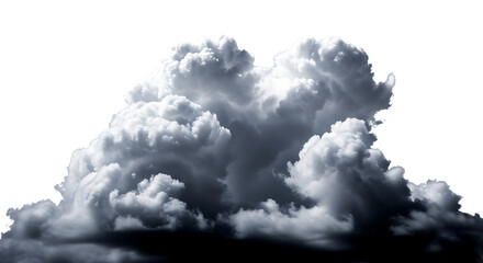 Dramatic storm cloud isolated on transparent background, a powerful display of natures force, with dark, ominous tones conveying a sense of impending weather and atmospheric tension in the sky