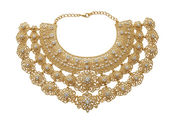Elegant gold statement necklace isolated on transparent background