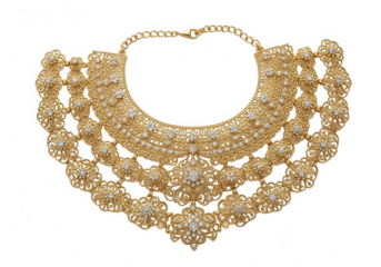 Elegant gold statement necklace isolated on transparent background