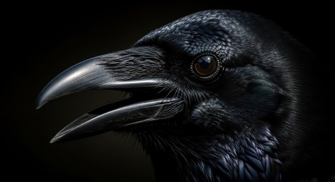Close-up of a raven's head in profile