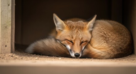 Fototapeta premium Serene sleeping fox in cozy den
