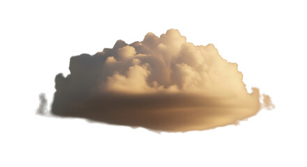 A golden cloud isolated on transparent background, illuminated by the warm light of the setting sun, casts a soft shadow, its fluffy texture creating a sense of peace and tranquility, perfect for addi