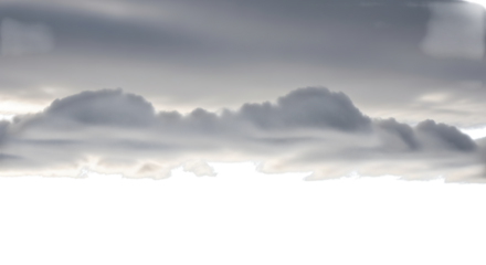 Moody gray clouds float in the sky, their soft edges blending seamlessly against a bright white backdrop, creating a serene and ethereal atmosphere isolated on transparent background