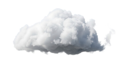 Fluffy white cloud isolated on transparent background, a serene and ethereal element floating gently, its soft texture and bright color creating a sense of peace and tranquility in the vast sky