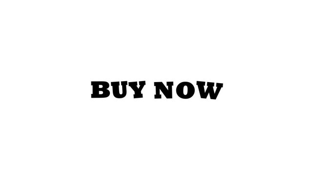 Buy now text effect animation 4k isolated on white background