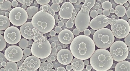 Microscopic view of yeast cells with budding reproduction