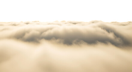 A breathtaking aerial view of clouds illuminated by the golden light of the sun, creating a dreamy and ethereal landscape, with soft textures and warm tones that evoke a sense of peace isolated on tra