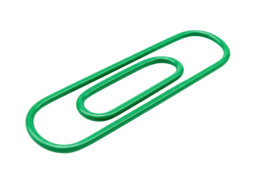 Isolated green paperclip in shape of hook for holding papers together; file organization