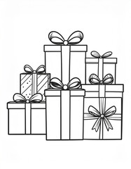 Printable children's Christmas coloring pages featuring festive gift boxes for creative holiday fun and decoration