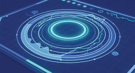 Fototapeta premium A futuristic smartphone screen displaying a neon-lit circular graph on World Diabetes Day with a dark blue background and cinematic lighting.