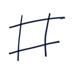 Simple grid lines representing a hashtag symbol or tic tac toe board on a textured surface isolated on transparent background