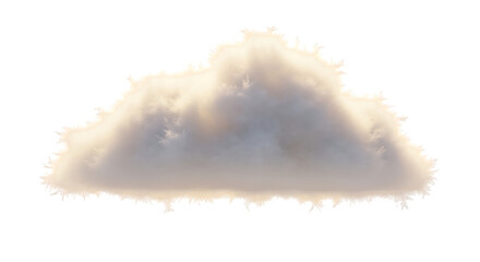 A fluffy cloud isolated on transparent background, illuminated by a warm light, casting soft shadows and creating a serene atmosphere, perfect for adding a touch of nature to your designs and projects