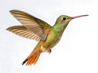 Fototapeta premium Buff-bellied Hummingbird flying isolated on white
