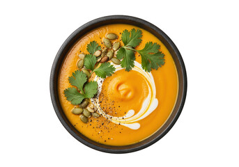 Bowl of pumpkin soup isolated on transparent background