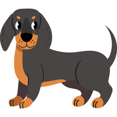 Cute Dachshund Dog Standing with a Playful Expression and Big Ears Full Body Cartoon Style