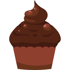 Chocolate Cupcake With Swirled Icing And Red Sprinkles Isolated On White Background