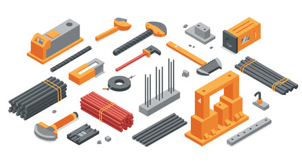 Obraz premium Industrial construction tools and equipment isometric collection